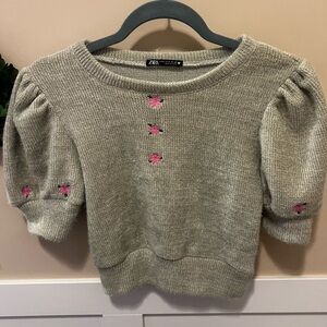 Zara Coquette Puffed Sleeve Cropped Sweater